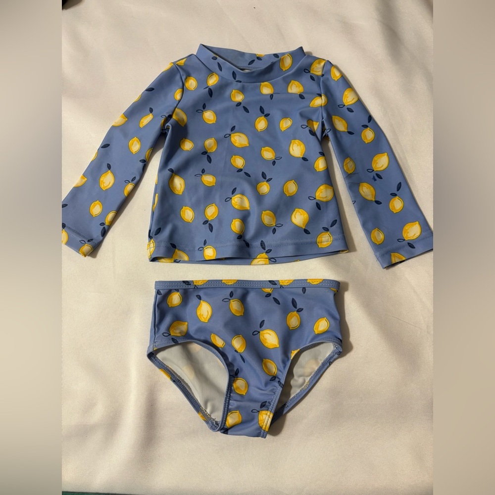 Carter Girls swimsuit Just One You 12 Month 2pc Blue Lemon rash guard and bottom